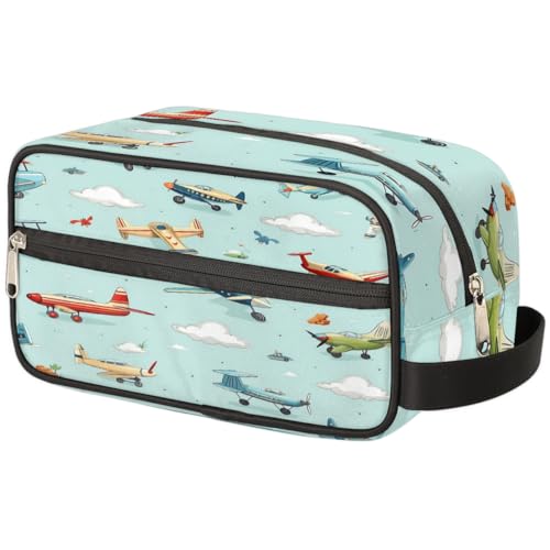 Tragbare Reise Kulturbeutel Cartoon Flugzeuge Flugzeug Muster Make-up Organizer Tasche Waschbeutel Große Toilettenartikel Kosmetik Fall für Frauen Männer Mädchen Junge, mehrfarbig, 10.5x4.4x5.3inch von TropicalLife