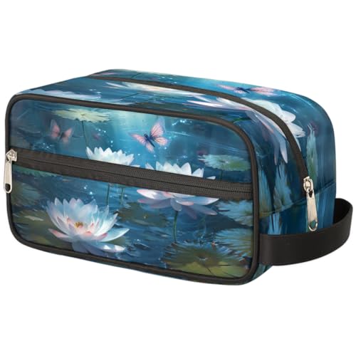 Tragbare Reise Kulturbeutel Fantasy Lotus Blume Schmetterling Seerose Make-up Organizer Beutel Waschbeutel Große Toilettenartikel Kosmetikkoffer für Frauen Männer Mädchen Jungen, mehrfarbig, von TropicalLife