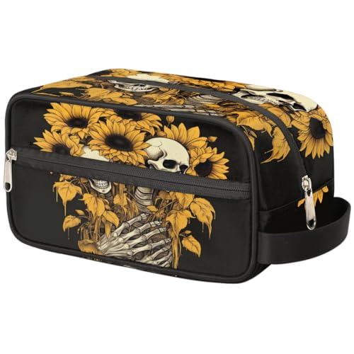 Tragbare Reise Kulturbeutel Floral Skull Sonnenblume Skelett Make-up Organizer Tasche Waschbeutel Große Toilettenartikel Kosmetikkoffer für Frauen Männer Mädchen Jungen, mehrfarbig, 10.5x4.4x5.3inch von TropicalLife