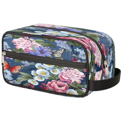 Tragbare Reise Kulturbeutel Frühling Blume Schmetterling Make-up Organizer Tasche Waschbeutel Große Toilettenartikel Kosmetik Fall für Frauen Männer Mädchen Junge, mehrfarbig, 10.5x4.4x5.3inch von TropicalLife