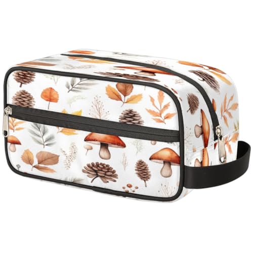 Tragbare Reise Kulturbeutel Herbst Pilz Blätter Make-up Organizer Tasche Waschbeutel Große Toilettenartikel Kosmetik Fall für Frauen Männer Mädchen Junge, mehrfarbig, 10.5x4.4x5.3inch von TropicalLife