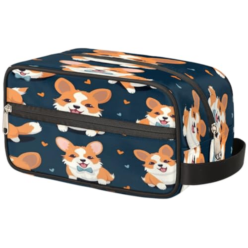 Tragbare Reise Kulturbeutel Liebe Herz Hund Niedlich Corgi Make-up Organizer Tasche Waschbeutel Große Toilettenartikel Kosmetik Fall für Frauen Männer Mädchen Junge, mehrfarbig, 10.5x4.4x5.3inch von TropicalLife