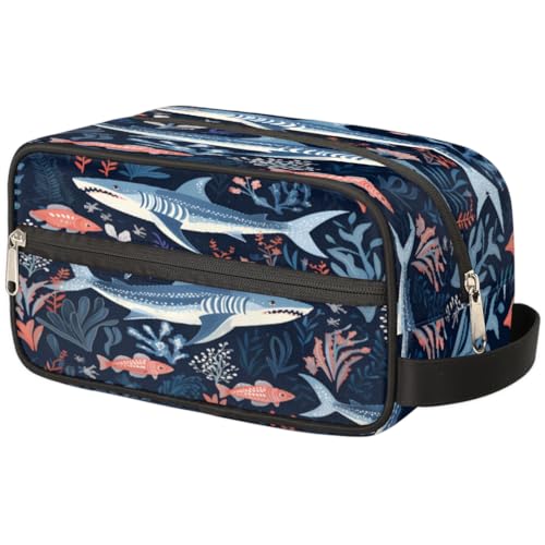 Tragbare Reise Kulturbeutel Marine Hai Meer Tier Make-up Organizer Tasche Waschbeutel Große Toilettenartikel Kosmetik Fall für Frauen Männer Mädchen Junge, mehrfarbig, 10.5x4.4x5.3inch von TropicalLife