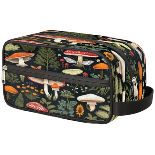 Tragbare Reise Kulturbeutel Pilz Blätter Schmetterling Wildpflanzen Make-up Organizer Tasche Waschbeutel Große Toilettenartikel Kosmetikkoffer für Frauen Männer Mädchen Junge, mehrfarbig, von TropicalLife