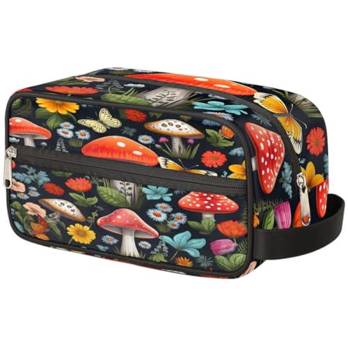 Tragbare Reise Kulturbeutel Pilz Schmetterling Blume Blätter Make-up Organizer Tasche Waschbeutel Große Toilettenartikel Kosmetikkoffer für Frauen Männer Mädchen Jungen, mehrfarbig, 10.5x4.4x5.3inch von TropicalLife