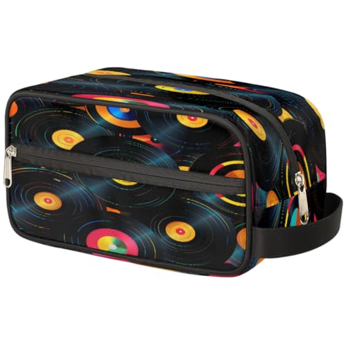 Tragbare Reise Kulturbeutel Retro CDs Vintage Musical Make-up Organizer Tasche Waschbeutel Große Toilettenartikel Kosmetikkoffer für Frauen Männer Mädchen Jungen, mehrfarbig, 10.5x4.4x5.3inch von TropicalLife