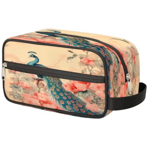 Tragbare Reise Kulturbeutel Retro Vogel Tier Pfau Make-up Organizer Tasche Waschbeutel Große Toilettenartikel Kosmetikkoffer für Frauen Männer Mädchen Jungen, mehrfarbig, 10.5x4.4x5.3inch von TropicalLife