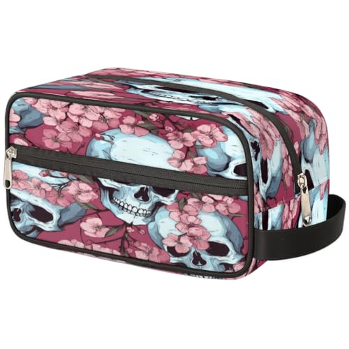 Tragbare Reise Kulturbeutel Schädel Blume Kirschblüte Make-up Organizer Beutel Waschbeutel Große Toilettenartikel Kosmetik Fall für Frauen Männer Mädchen Junge, mehrfarbig, 10.5x4.4x5.3inch von TropicalLife