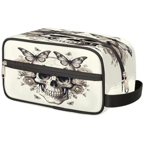 Tragbare Reise Kulturbeutel Schmetterling Gothic Schädel Vintage Make-up Organizer Tasche Waschbeutel Große Toilettenartikel Kosmetikkoffer für Frauen Männer Mädchen Jungen, mehrfarbig, von TropicalLife