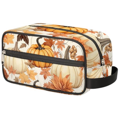 Tragbare Reise-Kulturtasche Herbst Kürbis Blätter Make-up Organizer Tasche Waschbeutel Große Toilettenartikel Kosmetikkoffer für Frauen Männer Mädchen Jungen, mehrfarbig, 10.5x4.4x5.3inch von TropicalLife