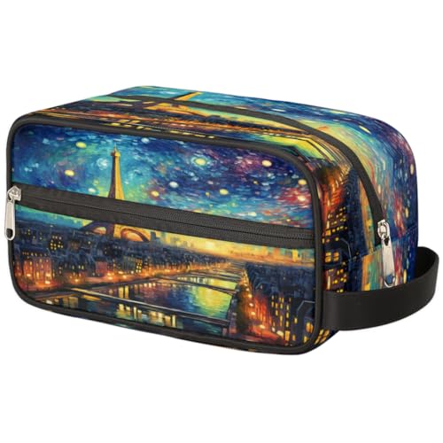 Tragbare Reise-Kulturtasche Kunst Ölgemälde Eiffelturm Make-up Organizer Beutel Waschbeutel Große Toilettenartikel Kosmetikkoffer für Frauen Männer Mädchen Jungen, mehrfarbig, 10.5x4.4x5.3inch von TropicalLife