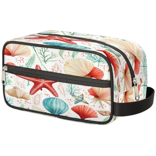 Tragbare Reise-Kulturtasche Ozean Muschel Seestern Koralle Make-up Organizer Tasche Waschbeutel Große Toilettenartikel Kosmetikkoffer für Frauen Männer Mädchen Jungen, mehrfarbig, 10.5x4.4x5.3inch von TropicalLife