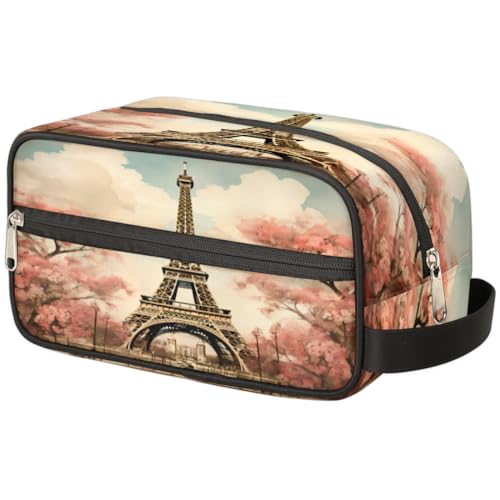 Tragbare Reise-Kulturtasche Retro Eiffelturm Paris Blume Make-up Organizer Tasche Waschbeutel Große Toilettenartikel Kosmetikkoffer für Frauen Männer Mädchen Jungen, mehrfarbig, 10.5x4.4x5.3inch von TropicalLife