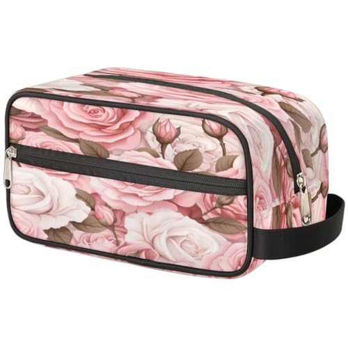 Tragbare Reise-Kulturtasche Rosa Rose Blumen Make-up Organizer Tasche Kulturbeutel Große Toilettenartikel Kosmetikkoffer für Frauen Männer Mädchen Jungen, mehrfarbig, 10.5x4.4x5.3inch von TropicalLife