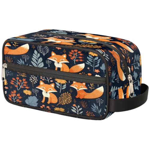 Tragbare Reise-Kulturtasche Waldfuchs Tier Blätter Make-up Organizer Tasche Waschbeutel Große Toilettenartikel Kosmetikkoffer für Frauen Männer Mädchen Jungen, mehrfarbig, 10.5x4.4x5.3inch von TropicalLife