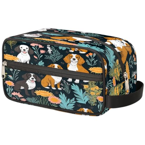 Tragbare Reise-Kulturtasche Welpen Blume Niedliche Hunde Floral Make-up Organizer Tasche Waschbeutel Große Toilettenartikel Kosmetikkoffer für Frauen Männer Mädchen Jungen, mehrfarbig, von TropicalLife