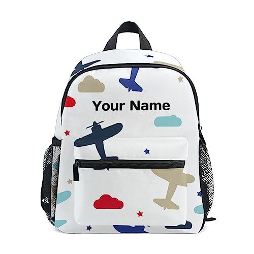 TropicalLife Benutzerdefinierte Kinder Kleinkind Mini Rucksack für Mädchen Jungen Flugzeug Clauds Sterne Personalisierte Kinder Rucksäcke Schultasche mit Kind Name, Flugzeug Clauds Sterne, 10x4x12 in von TropicalLife