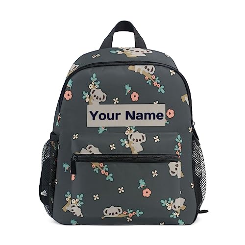 TropicalLife Benutzerdefinierte Kinder Kleinkind Mini Rucksack für Mädchen Jungen Koala Blume Personalisierte Kinderrucksäcke Schultasche mit Kindername, Koala Blume, 10x4x12 in von TropicalLife