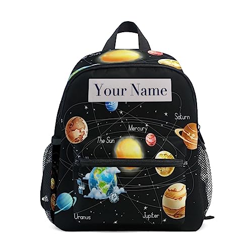 TropicalLife Benutzerdefinierte Kinder Kleinkind Mini Rucksack für Mädchen Jungen Universum Sonnensystem Personalisierte Kinderrucksäcke Schultasche mit Kindername, Universum Sonnensystem, 10x4x12 in von TropicalLife