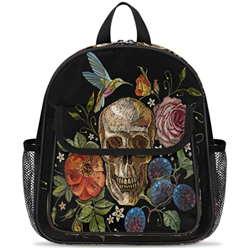 TropicalLife Blume Zucker Totenkopf Rucksack Schultasche für Jungen Mädchen Kinder Kleinkind Kinder Totenkopf Kolibri Büchertasche wasserdichter Rucksack lässiger Tagesrucksack, mehrfarbig von TropicalLife