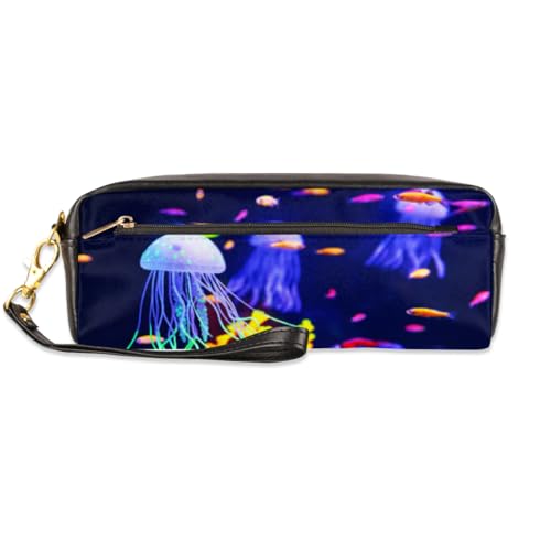 TropicalLife Bunte Quallen-Federmäppchen, PU-Leder, Stifttasche für Kinder, Mädchen, Jungen, Männer, Frauen, Quallen, Fisch, Bleistifttasche, Reißverschluss, Schreibwaren, Kosmetik, Make-up-Tasche, von TropicalLife