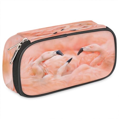 TropicalLife Federmäppchen mit Flamingos-Vögeln, PU-Leder, Stifttasche, rosa Flamingos, Bleistifttasche, Reißverschluss, Schreibwaren, Kosmetik, Make-up-Taschen für Kinder, Mädchen, Jungen, Männer, von TropicalLife