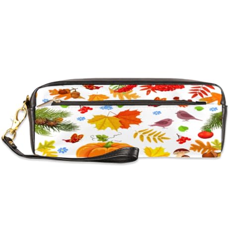 TropicalLife Federmäppchen mit Thanksgiving-Motiv, PU-Leder, Stifttasche für Kinder, Mädchen, Jungen, Männer, Frauen, Thanksgiving-Blätter, Federmäppchen, Reißverschluss, Schreibwaren, Kosmetik, von TropicalLife