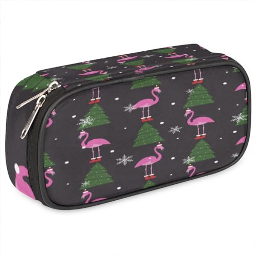 TropicalLife Federmäppchen mit weihnachtlichem Flamingo-Motiv, PU-Leder, Stifttasche, Reißverschluss, Schreibwaren, Kosmetik, Make-up-Taschen für Kinder, Mädchen, Jungen, Männer, Frauen, farbe, von TropicalLife