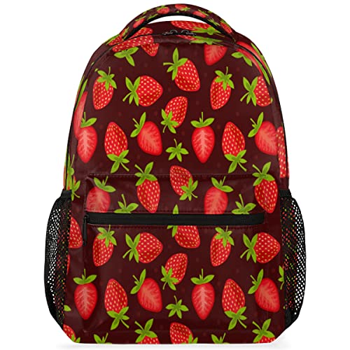 TropicalLife GIGIGIJY Rucksack mit Erdbeer-Muster, Schul-Büchertasche, Erdbeerdruck, Laptoptasche, Reisetasche, lässiger Tagesrucksack für Kinder, Mädchen, Jungen, Herren, Damen, mehrfarbig, One size von TropicalLife