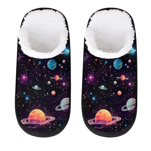 TropicalLife Galaxy Nebula Planet Damen Hausschuhe Herren Winter Fleece Slipper Bequeme Fuzzy Indoor Hausschuhe für Zuhause Schlafzimmer Reisen M Größe 35/39 EU, multi, Large von TropicalLife