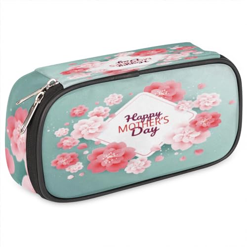 TropicalLife Happy Mother's Day Flower Pencil Cases PU Leather Pen Bag, Flower Pencil Pouch Bag Zipper Stationery Cosmetic Makeup Bags for Kids Girls Boys Men Women, farbe, Einheitsgröße, von TropicalLife