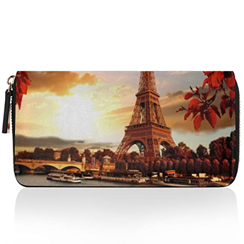 TropicalLife Herbst Paris Eiffelturm Geldbörse Multi Kreditkartenetui Tasche Paris Clutch Geldbörse für Frauen Leder Reißverschluss Lange Geldbörse, mehrfarbig, Einheitsgröße von TropicalLife