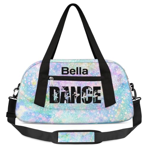 TropicalLife Personalisierbare Tanztasche, Turnbeutel für Mädchen, Glitzer, Tanz-Thema, individuelle Sporttasche, Wochenend-Reisetasche, Reisetasche für Kinder und Jungen, Glitter Dance, 18.5 x 9.44 x von TropicalLife