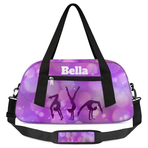 TropicalLife Personalisierbare Tanztasche, Turnbeutel für Mädchen, lila, Glitzer, Gymnastik, personalisierbar, Sporttasche, Wochenendtasche, Reisetasche, Reisetasche für Kinder und Jungen, Lila von TropicalLife