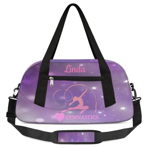 TropicalLife Personalisierbare Tanztasche, Turnbeutel für Mädchen, lila, "I Love Gymnastic"-Thema, individuelle Sporttasche, Wochenend-Reisetasche, Reisetasche für Kinder und Jungen, Lila I Love von TropicalLife