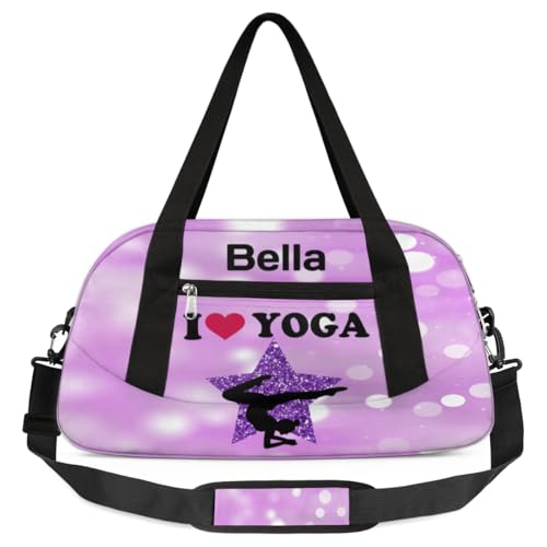 TropicalLife Personalisierbare Tanztasche, Turnbeutel für Mädchen, rosa Glitzer, "I Love Yoga-Thema", Sporttasche, Wochenendtasche, Reisetasche, für Kinder und Jungen, Pink Glitter I Love Yoga, 18.5 x von TropicalLife