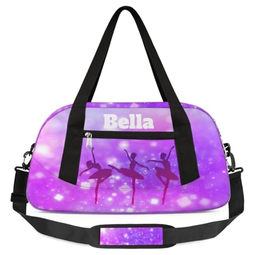 TropicalLife Personalisierbare Tanztasche, Turnbeutel für Mädchen, violetter Glitzer, Ballett-Tanz-Thema, individuelle Sporttasche, Wochenend-Reisetasche, Reisetasche für Kinder und Jungen, Lila von TropicalLife