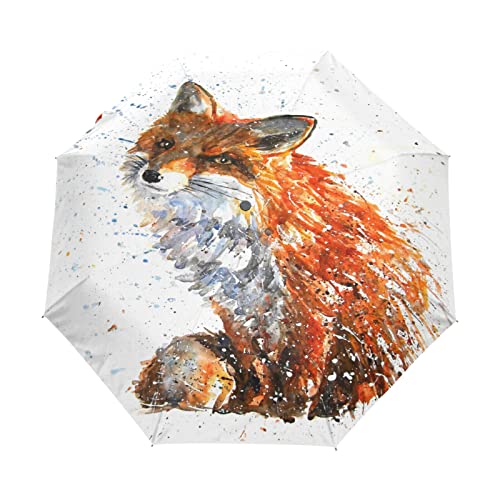 TropicalLife Regenschirm Fuchs Druck Kunst Malerei Tier Winddicht 3 Falten Auto Öffnen Schließen für Frauen Männer Mädchen Jungen Unisex Ultraleicht Outdoor Reise Kompakter Regenschirm, Einheitsgröße von TropicalLife