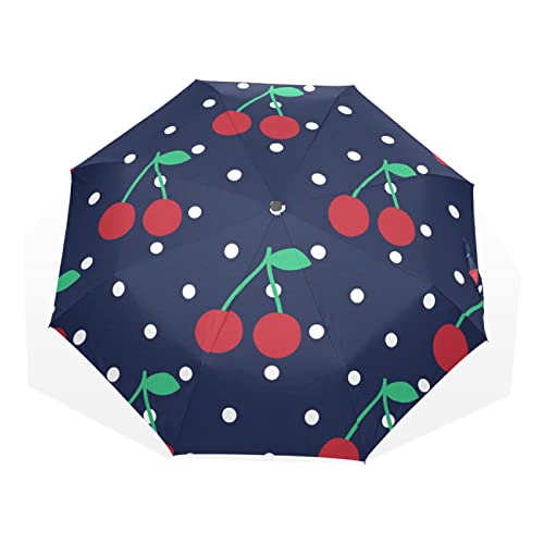 TropicalLife Regenschirm Obst Kirsche Polka Dot Muster Winddicht 3 Falten Regenschirm für Frauen Herren Mädchen Jungen Unisex Ultraleicht Outdoor Reisen Kompakter Regenschirm, multi, Einheitsgröße von TropicalLife