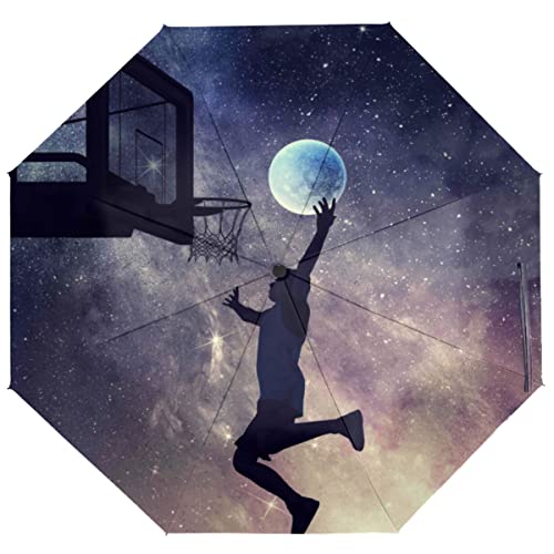 TropicalLife Reise-Regenschirm Galaxy Basketball Planet Automatisches Öffnen/Schließen Regenschirm Tragbarer UV-Schutz Winddicht Faltschirm, multi, Einheitsgröße von TropicalLife