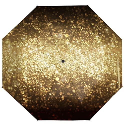 TropicalLife Reise-Regenschirm Glitzer Golden Galaxy Star Automatisches Öffnen/Schließen Regenschirm Tragbarer UV-Schutz Winddicht Faltschirm, multi, Einheitsgröße von TropicalLife