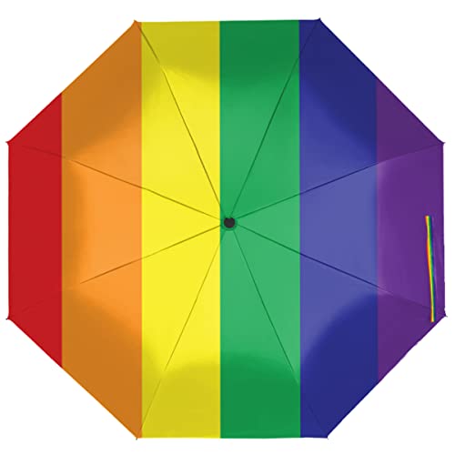 TropicalLife Reise-Regenschirm LGBT Pride Regenbogen Muster Automatisches Öffnen/Schließen Regenschirm Tragbarer UV-Schutz Winddicht Faltschirm, multi, Einheitsgröße von TropicalLife
