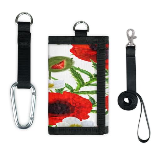 TropicalLife Rote Mohnblumen Blätter Geldbörse Slim Small Pocket Geld Organizer Tasche Mohnblumen Leicht Tragbar Kleingeld Geldbörse von TropicalLife