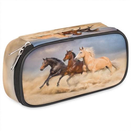 TropicalLife Run Horse Sand Federmäppchen PU Leder Stifttasche Pferd Bleistift Tasche Reißverschluss Schreibwaren Kosmetik Make-up Taschen für Kinder Mädchen Jungen Männer Frauen, farbe, von TropicalLife