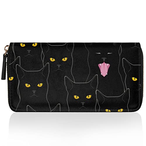 TropicalLife Schwarze Katzen-Geldbörse, mehrere Kreditkartenhalter, Tasche, Katzen, Clutch, Geldbörse für Damen, Leder, Reißverschluss, lange Geldbörse, mehrfarbig, Einheitsgröße von TropicalLife