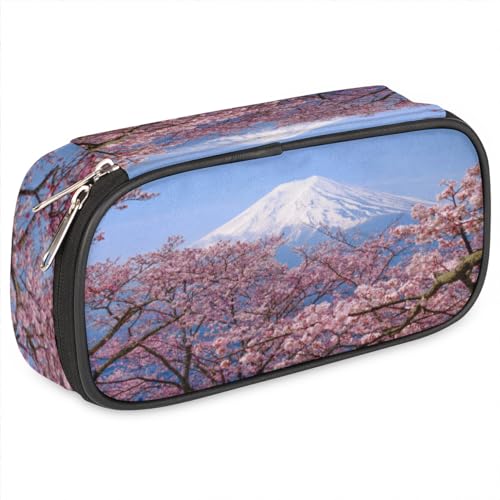 TropicalLife Spring Japan Mt Fuji Federmäppchen, PU-Leder, Stifttasche, japanische Bleistifttasche, Reißverschluss, Schreibwaren, Kosmetik, Make-up-Taschen für Kinder, Mädchen, Jungen, Männer, Frauen, von TropicalLife