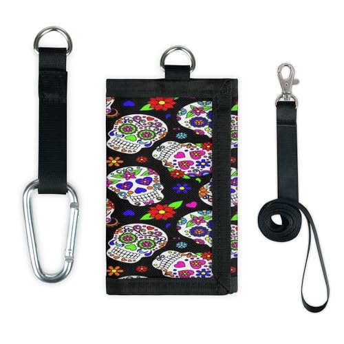 TropicalLife Sugar Flower Totenkopf-Geldbörse, schmal, klein, Geldbeutel, bunt, Totenkopf, leicht, tragbar, Kleingeldbörse von TropicalLife