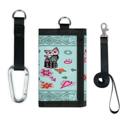 TropicalLife Totenkopf Katze Ethnische Damast Geldbörse Slim Kleine Tasche Geld Organizer Tasche Leicht Tragbar Kleingeld Geldbörse von TropicalLife