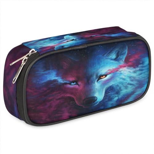 TropicalLife Wolf Galaxy Nebula Pencil Cases PU Leather Pen Bag, Wolf Pencil Pouch Bag Zipper Stationery Cosmetic Makeup Bags for Kids Girls Boys Men Women, farbe, Einheitsgröße, Taschen-Organizer von TropicalLife