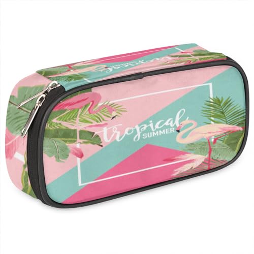 Tropische Blumen Flamingo Federmäppchen PU Leder Stifttasche Flamingo Bleistift Tasche Reißverschluss Schreibwaren Kosmetik Make-up Taschen für Kinder Mädchen Jungen Männer Frauen, farbe, von TropicalLife